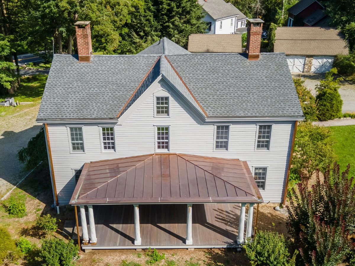 Drone view of GAF shingle roof after replacement